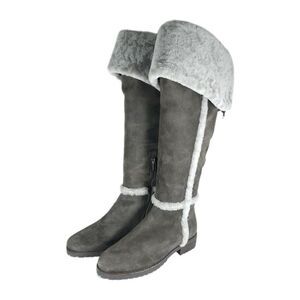 Frye Women's Tamara US6,5 Gray Genuine Shearling Suede Over The Knee Snow Boots